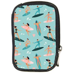 Beach-surfing-surfers-with-surfboards-surfer-rides-wave-summer-outdoors-surfboards-seamless-pattern- Compact Camera Leather Case by Salman4z