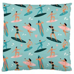 Beach-surfing-surfers-with-surfboards-surfer-rides-wave-summer-outdoors-surfboards-seamless-pattern- Standard Premium Plush Fleece Cushion Case (one Side) by Salman4z