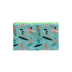 Beach-surfing-surfers-with-surfboards-surfer-rides-wave-summer-outdoors-surfboards-seamless-pattern- Cosmetic Bag (xs) by Salman4z