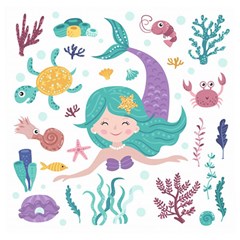 Set-cute-mermaid-seaweeds-marine-inhabitants Wooden Puzzle Square by Salman4z