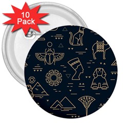 Dark-seamless-pattern-symbols-landmarks-signs-egypt -- 3  Buttons (10 Pack)  by Salman4z