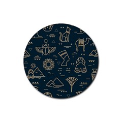 Dark-seamless-pattern-symbols-landmarks-signs-egypt -- Rubber Round Coaster (4 Pack)