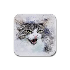 Cat Pet Art Abstract Watercolor Rubber Coaster (square) by Jancukart