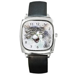 Cat Pet Art Abstract Watercolor Square Metal Watch