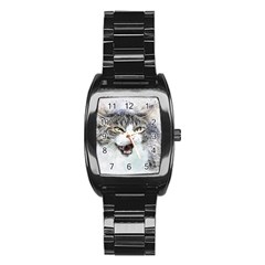 Cat Pet Art Abstract Watercolor Stainless Steel Barrel Watch