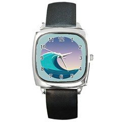 Tsunami Tidal Waves Wave Minimalist Ocean Sea Square Metal Watch by Ravend