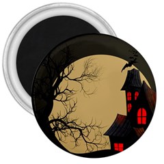 Halloween Moon Haunted House Full Moon Dead Tree 3  Magnets by Ravend
