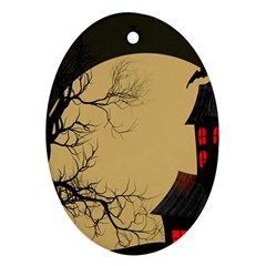 Halloween Moon Haunted House Full Moon Dead Tree Ornament (Oval)