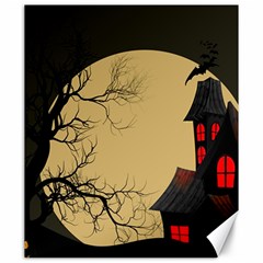 Halloween Moon Haunted House Full Moon Dead Tree Canvas 20  X 24 