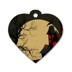 Halloween Moon Haunted House Full Moon Dead Tree Dog Tag Heart (One Side)