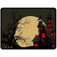 Halloween Moon Haunted House Full Moon Dead Tree Two Sides Fleece Blanket (Large)