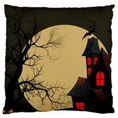 Halloween Moon Haunted House Full Moon Dead Tree Large Premium Plush Fleece Cushion Case (One Side)