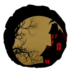 Halloween Moon Haunted House Full Moon Dead Tree Large 18  Premium Flano Round Cushions