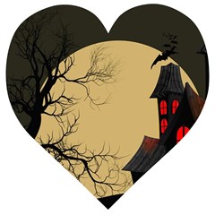 Halloween Moon Haunted House Full Moon Dead Tree Wooden Puzzle Heart by Ravend