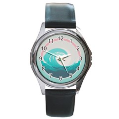 Tidal Wave Ocean Sea Tsunami Wave Minimalist Round Metal Watch