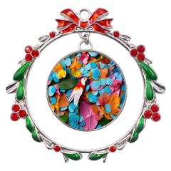 Confetti Tropical Ocean Themed Background Abstract Metal X mas Wreath Ribbon Ornament by Ravend