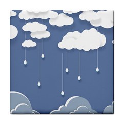 Clouds Rain Paper Raindrops Weather Sky Raining Tile Coaster by Ravend