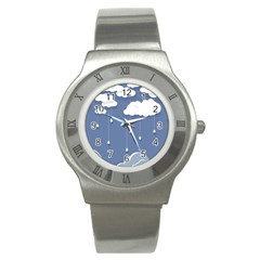 Clouds Rain Paper Raindrops Weather Sky Raining Stainless Steel Watch by Ravend