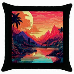 Tropical Landscape Island Background Wallpaper Throw Pillow Case (black)