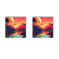 Tropical Landscape Island Background Wallpaper Cufflinks (square) by Ravend