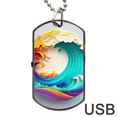 Tsunami Tidal Wave Waves Minimalist Ocean Sea Dog Tag Usb Flash (two Sides)