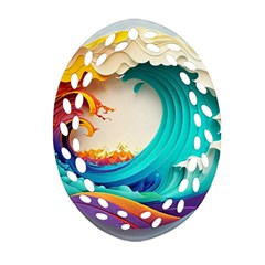 Tsunami Tidal Wave Waves Minimalist Ocean Sea Oval Filigree Ornament (two Sides)