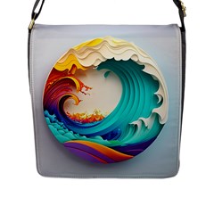 Tsunami Tidal Wave Waves Minimalist Ocean Sea Flap Closure Messenger Bag (l)