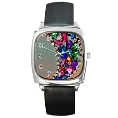 Colorful Diamonds Square Metal Watch