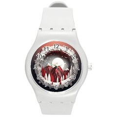 Christmas Wreath Winter Festive Season Nature Round Plastic Sport Watch (m) by Ravend