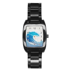 Wave Tsunami Tidal Wave Ocean Sea Water Stainless Steel Barrel Watch