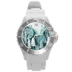 Background Christmas Winter Holiday Background Round Plastic Sport Watch (l)