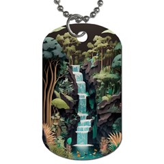 Jungle Tropical Trees Waterfall Plants Papercraft Dog Tag (two Sides)