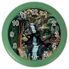 Jungle Tropical Trees Waterfall Plants Papercraft Color Wall Clock