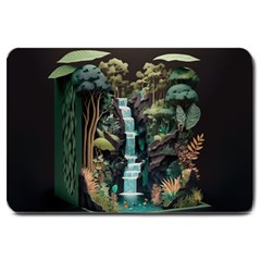 Jungle Tropical Trees Waterfall Plants Papercraft Large Doormat by Ravend