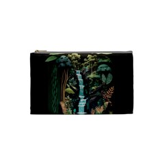 Jungle Tropical Trees Waterfall Plants Papercraft Cosmetic Bag (small) by Ravend
