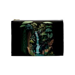 Jungle Tropical Trees Waterfall Plants Papercraft Cosmetic Bag (medium) by Ravend
