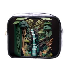Jungle Tropical Trees Waterfall Plants Papercraft Mini Toiletries Bag (one Side)