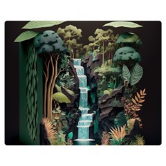 Jungle Tropical Trees Waterfall Plants Papercraft Premium Plush Fleece Blanket (medium) by Ravend