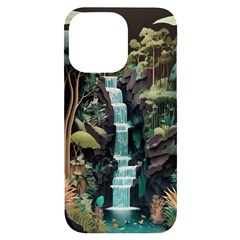 Jungle Tropical Trees Waterfall Plants Papercraft Iphone 14 Pro Max Black Uv Print Case