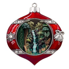 Jungle Tropical Trees Waterfall Plants Papercraft Metal Snowflake And Bell Red Ornament