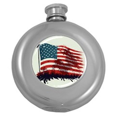 Patriotic Usa United States Flag Old Glory Round Hip Flask (5 Oz) by Ravend