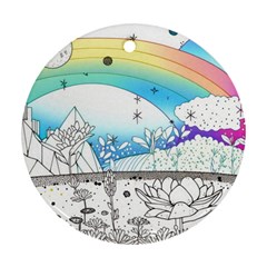 Rainbow Fun Cute Minimal Doodle Drawing Ornament (round) by Ravend