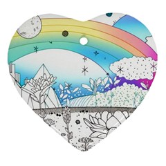 Rainbow Fun Cute Minimal Doodle Drawing Ornament (heart)