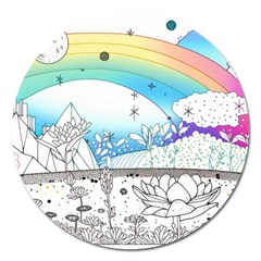 Rainbow Fun Cute Minimal Doodle Drawing Magnet 5  (round)