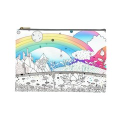 Rainbow Fun Cute Minimal Doodle Drawing Cosmetic Bag (large)