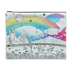 Rainbow Fun Cute Minimal Doodle Drawing Cosmetic Bag (xl)