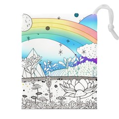 Rainbow Fun Cute Minimal Doodle Drawing Drawstring Pouch (4xl) by Ravend