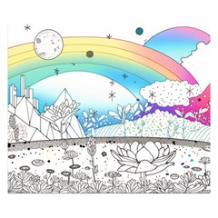 Rainbow Fun Cute Minimal Doodle Drawing Premium Plush Fleece Blanket (small) by Ravend