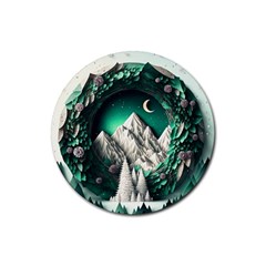 Christmas Wreath Winter Mountains Snow Stars Moon Rubber Coaster (round)