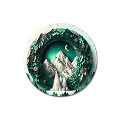 Christmas Wreath Winter Mountains Snow Stars Moon Magnet 3  (round) by Ravend
